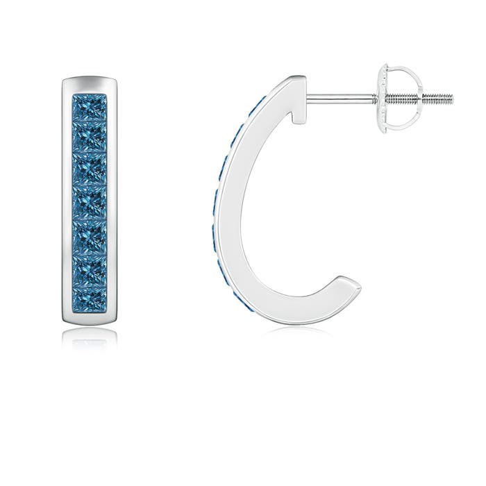 Channel-Set Enhanced Blue Diamond Half Hoop Earrings