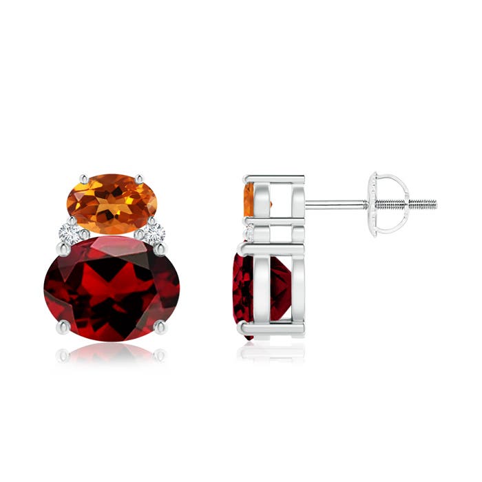 Oval Garnet and Citrine Stud Earrings with Diamonds