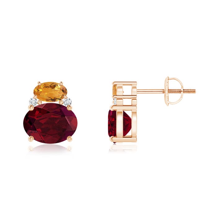 Oval Garnet and Citrine Stud Earrings with Diamonds