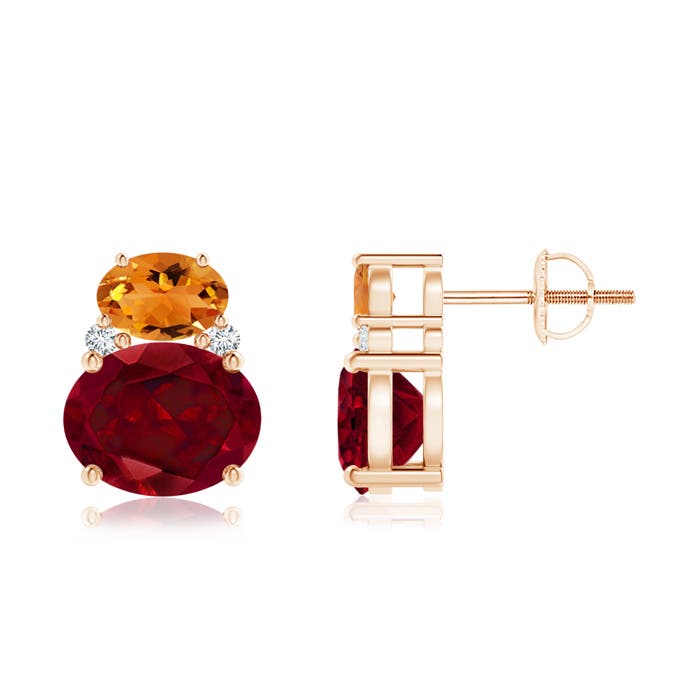 Oval Garnet and Citrine Stud Earrings with Diamonds
