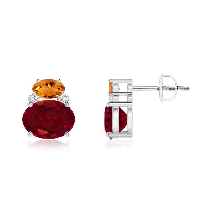 Oval Garnet and Citrine Stud Earrings with Diamonds