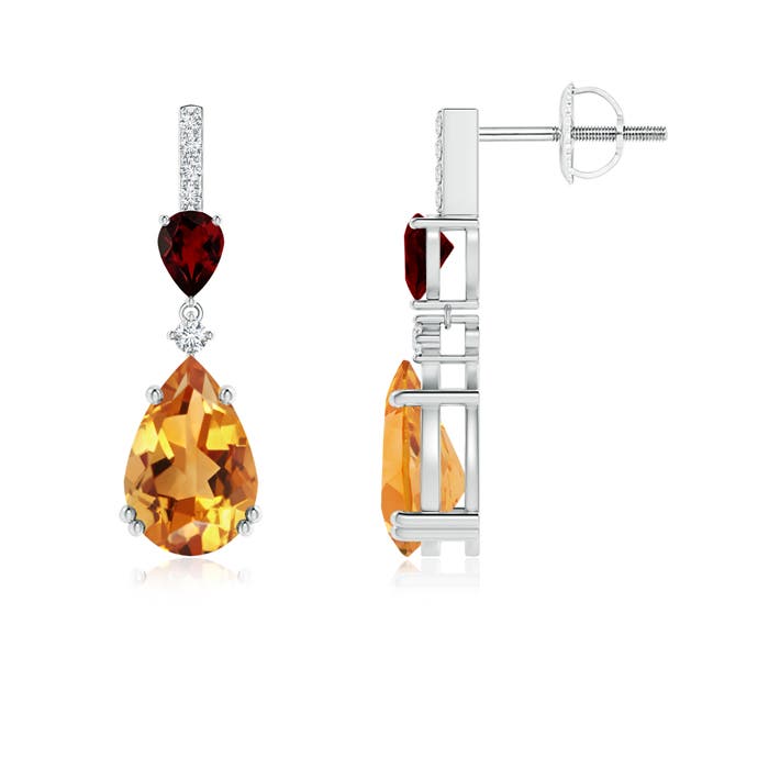 Pear-Shaped Citrine and Garnet Drop Earrings with Diamonds