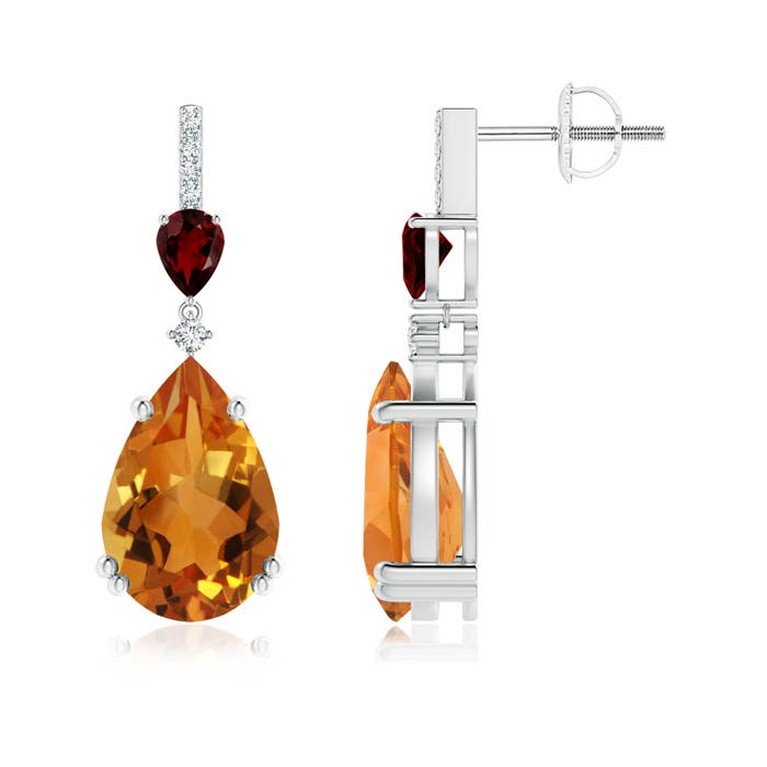 Pear-Shaped Citrine and Garnet Drop Earrings with Diamonds