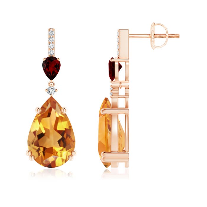 Pear-Shaped Citrine and Garnet Drop Earrings with Diamonds