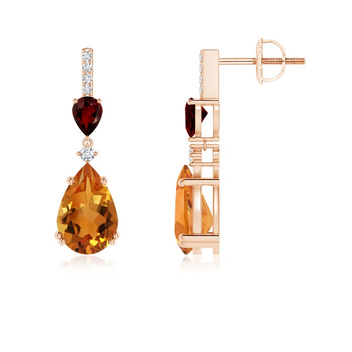 Pear-Shaped Citrine and Garnet Drop Earrings with Diamonds