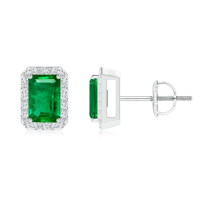 Emerald Cut Stud Earrings With Diamond Halo Angara 1 20 Carats