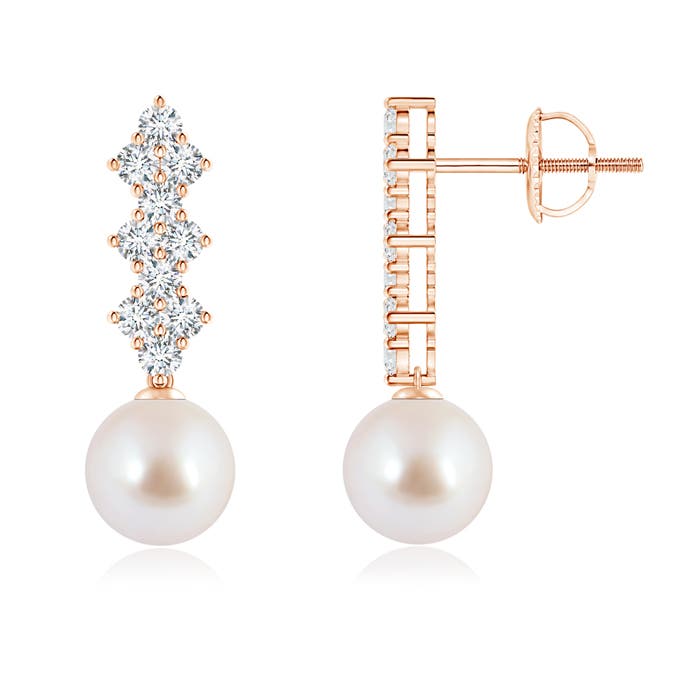 Akoya Cultured Pearl Earrings with Diamond Clusters