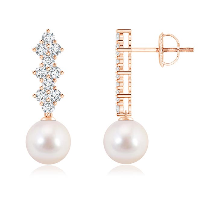 Akoya Cultured Pearl Earrings with Diamond Clusters