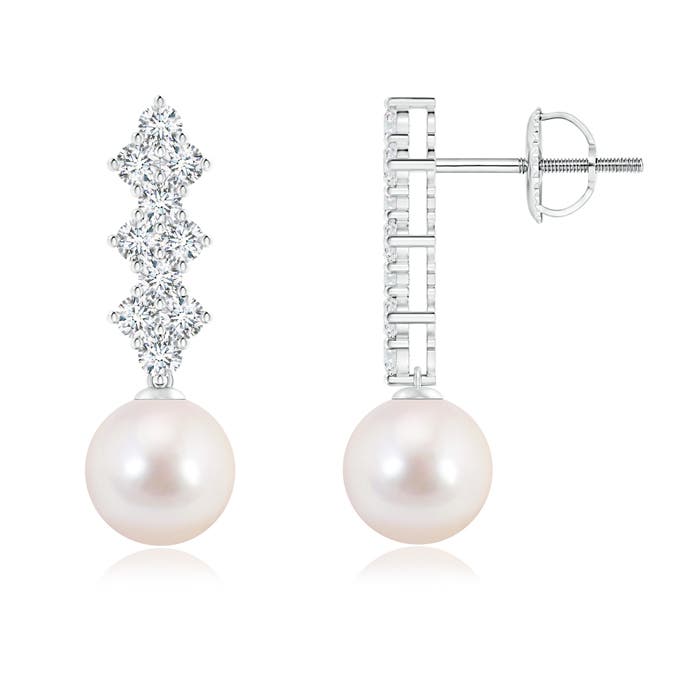 Akoya Cultured Pearl Earrings with Diamond Clusters