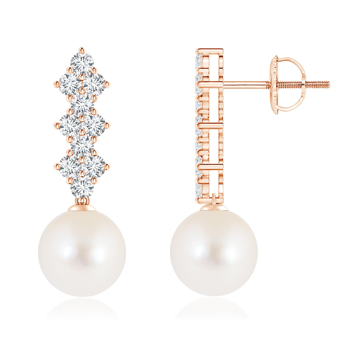 Freshwater Cultured Pearl Earrings with Diamond Clusters