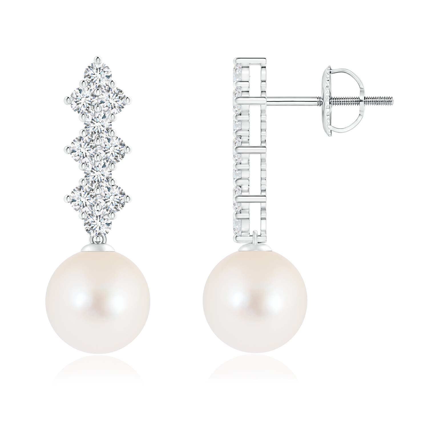 Freshwater Cultured Pearl Earrings with Diamond Clusters