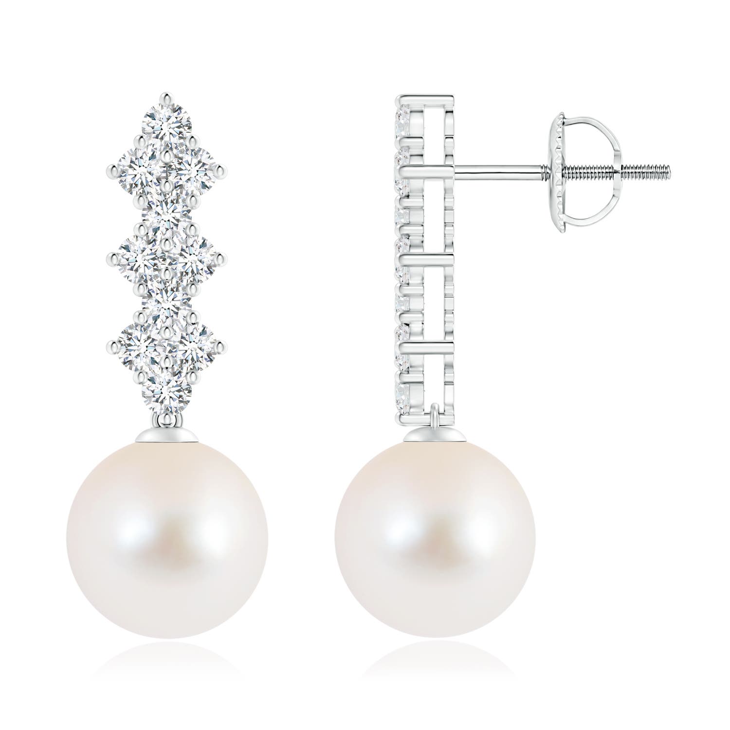 Freshwater Cultured Pearl Earrings with Diamond Clusters