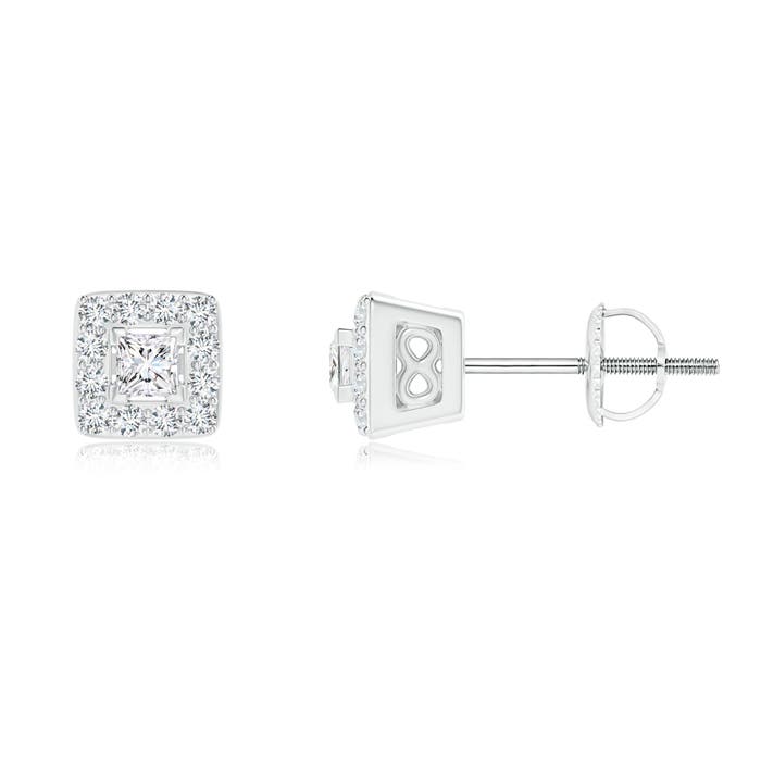 V-Prong Set Princess-Cut Diamond Halo Stud Earrings