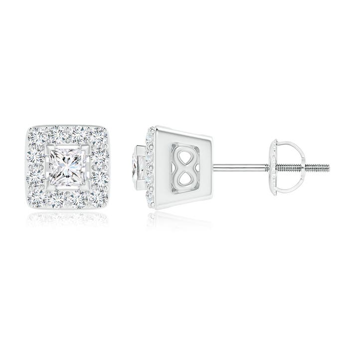 V-Prong Set Princess-Cut Diamond Halo Stud Earrings