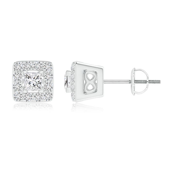V-Prong Set Princess-Cut Diamond Halo Stud Earrings