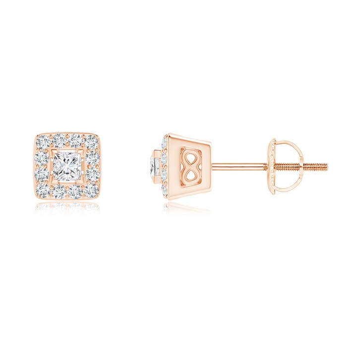 V-Prong Set Princess-Cut Diamond Halo Stud Earrings