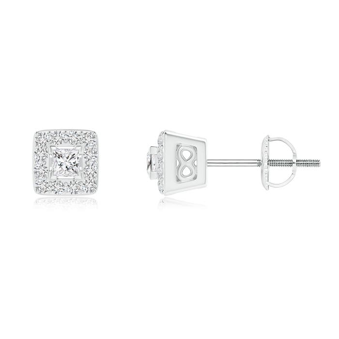 V-Prong Set Princess-Cut Diamond Halo Stud Earrings