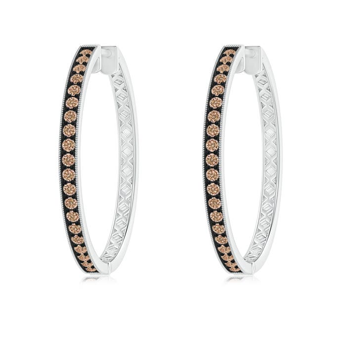 Christmas Brown Diamond Hoop Earrings With Milgrain In 14k Gold Christmas Brown Diamond Hoop Earrings With Milgrain