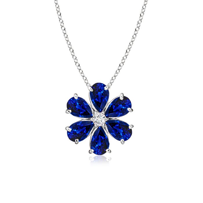 Blue Sapphire Flower Cluster Pendant with Diamond Angara