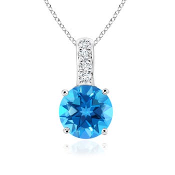 V-Bale Round Swiss Blue Topaz Solitaire Pendant 5mm Swiss Blue Topaz V-Bale Round Swiss Blue Topaz Solitaire Pendant 5mm Swiss Blue Topaz