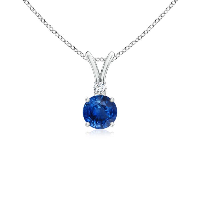Round Best Aaa Natural Blue Sapphire Diamond Pendant Necklace With Round Best Aaa Natural Blue Sapphire Diamond Pendant