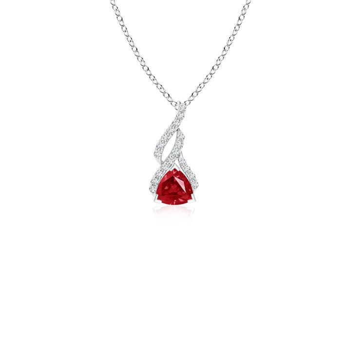Trillion Ruby Solitaire Pendant With Diamond Swirl Angara - Ruby And Diamond Swirl Pendant Trillion Ruby Solitaire Pendant With Diamond Swirl Angara - Ruby And Diamond Swirl Pendant