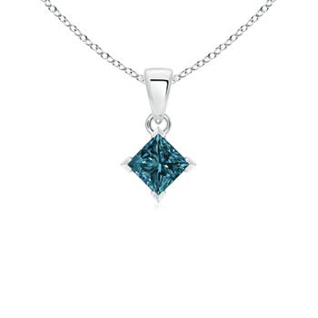 Princess-Cut Enhanced Blue Diamond Solitaire Pendant
