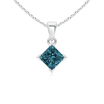 Princess-Cut Enhanced Blue Diamond Solitaire Pendant