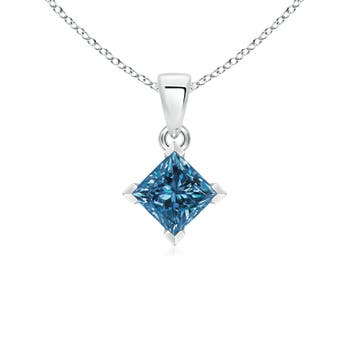 Princess-Cut Enhanced Blue Diamond Solitaire Pendant