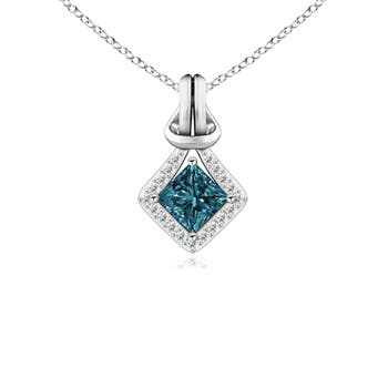 Princess-Cut Enhanced Blue Diamond Love Knot Pendant