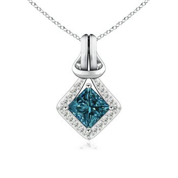 Princess-Cut Enhanced Blue Diamond Love Knot Pendant
