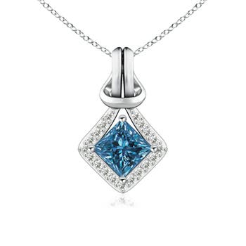 Princess-Cut Enhanced Blue Diamond Love Knot Pendant