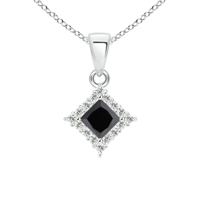 Classic Princess-Cut Enhanced Black Diamond Pendant with Halo