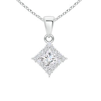 Classic Princess-Cut Diamond Pendant with Halo