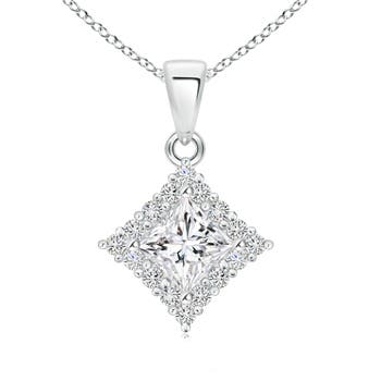 Classic Princess-Cut Diamond Pendant with Halo