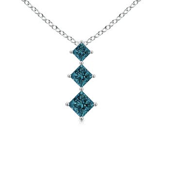 Princess-Cut Enhanced Blue Diamond Three Stone Pendant