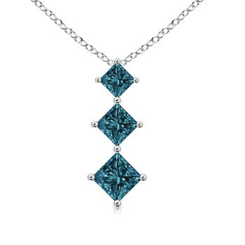 Princess-Cut Enhanced Blue Diamond Three Stone Pendant