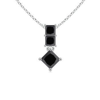 Three Stone Princess-Cut Enhanced Black Diamond Pendant