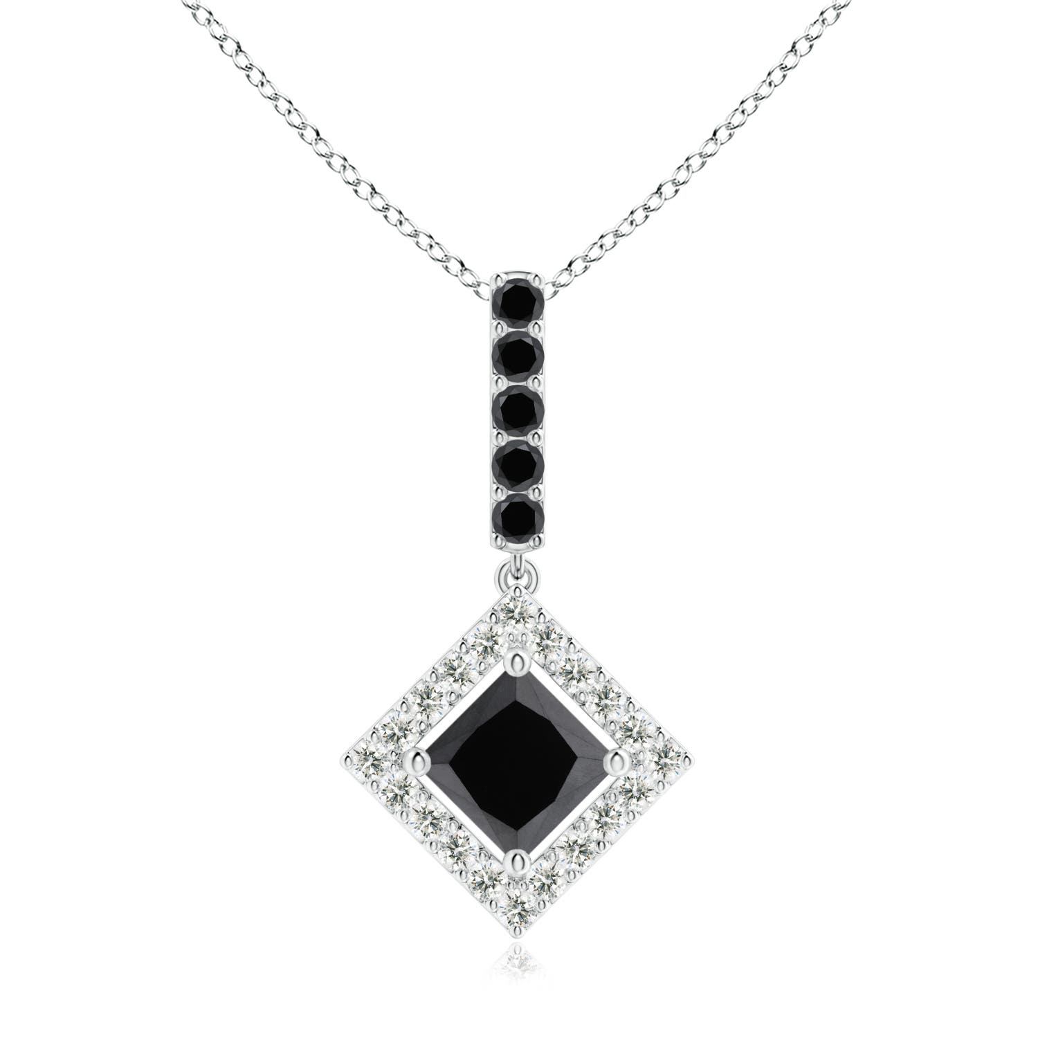 Floating Halo Princess-Cut Enhanced Black Diamond Pendant