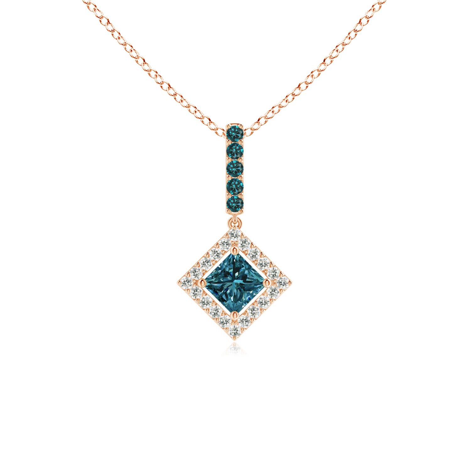 Floating Halo Princess-Cut Enhanced Blue Diamond Pendant