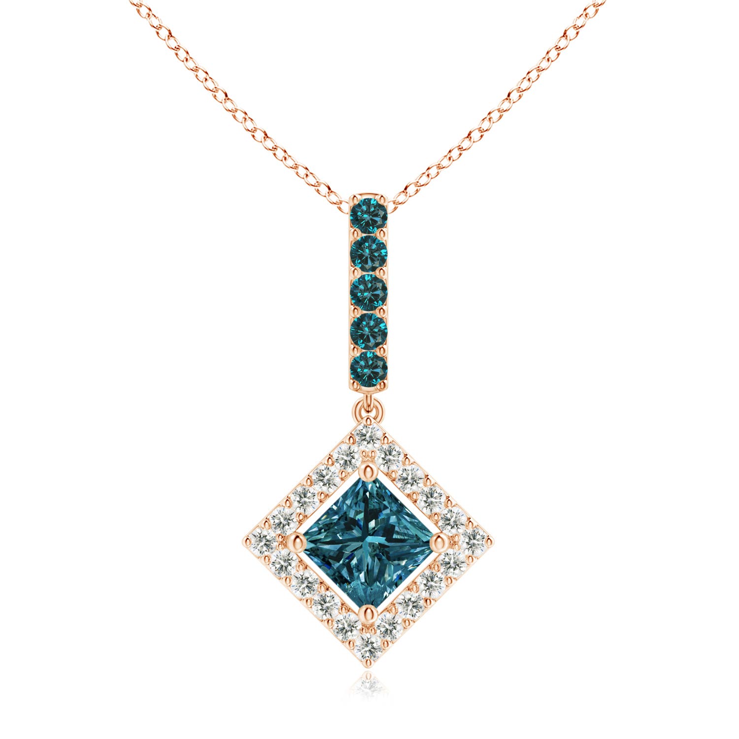 Floating Halo Princess-Cut Enhanced Blue Diamond Pendant