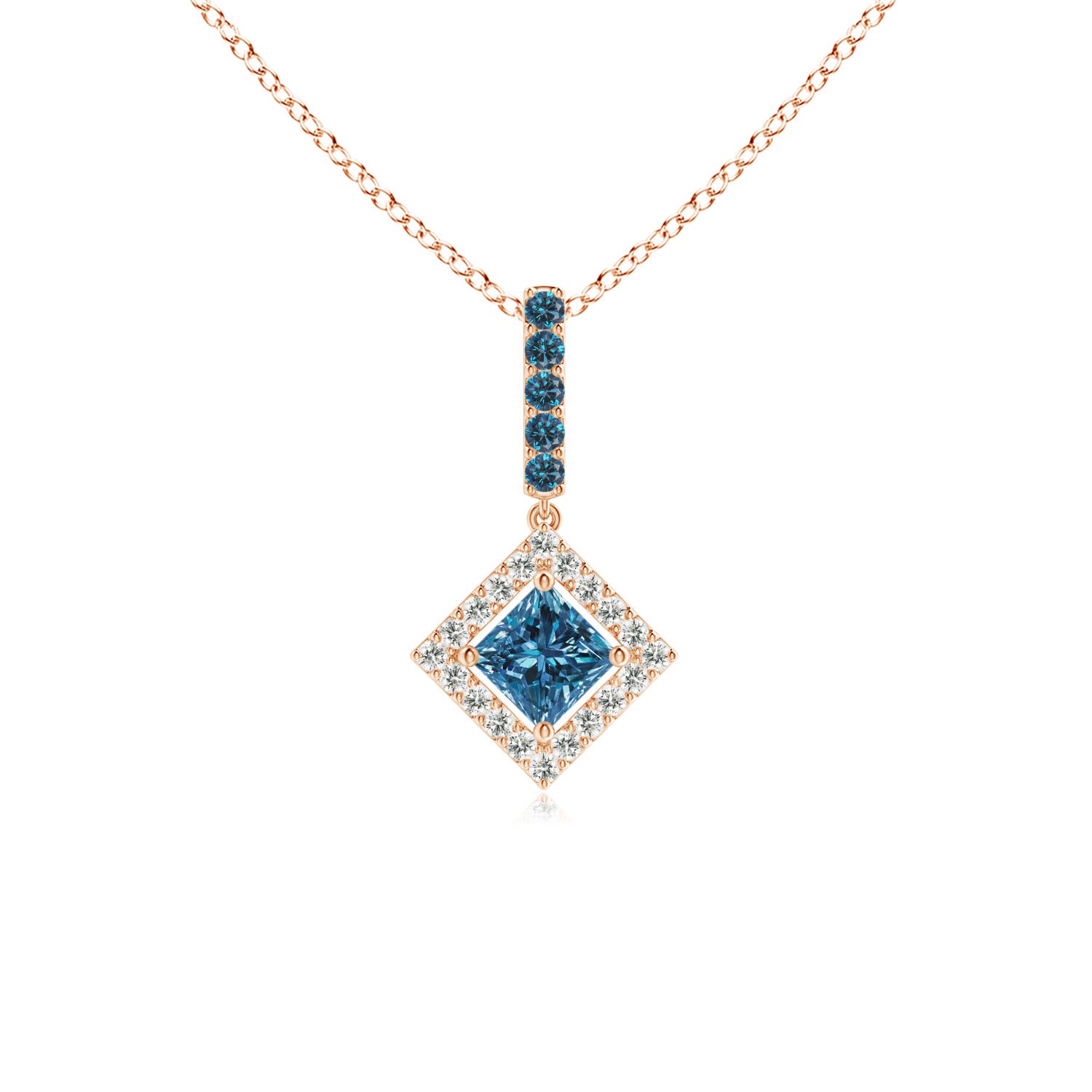 Floating Halo Princess-Cut Enhanced Blue Diamond Pendant