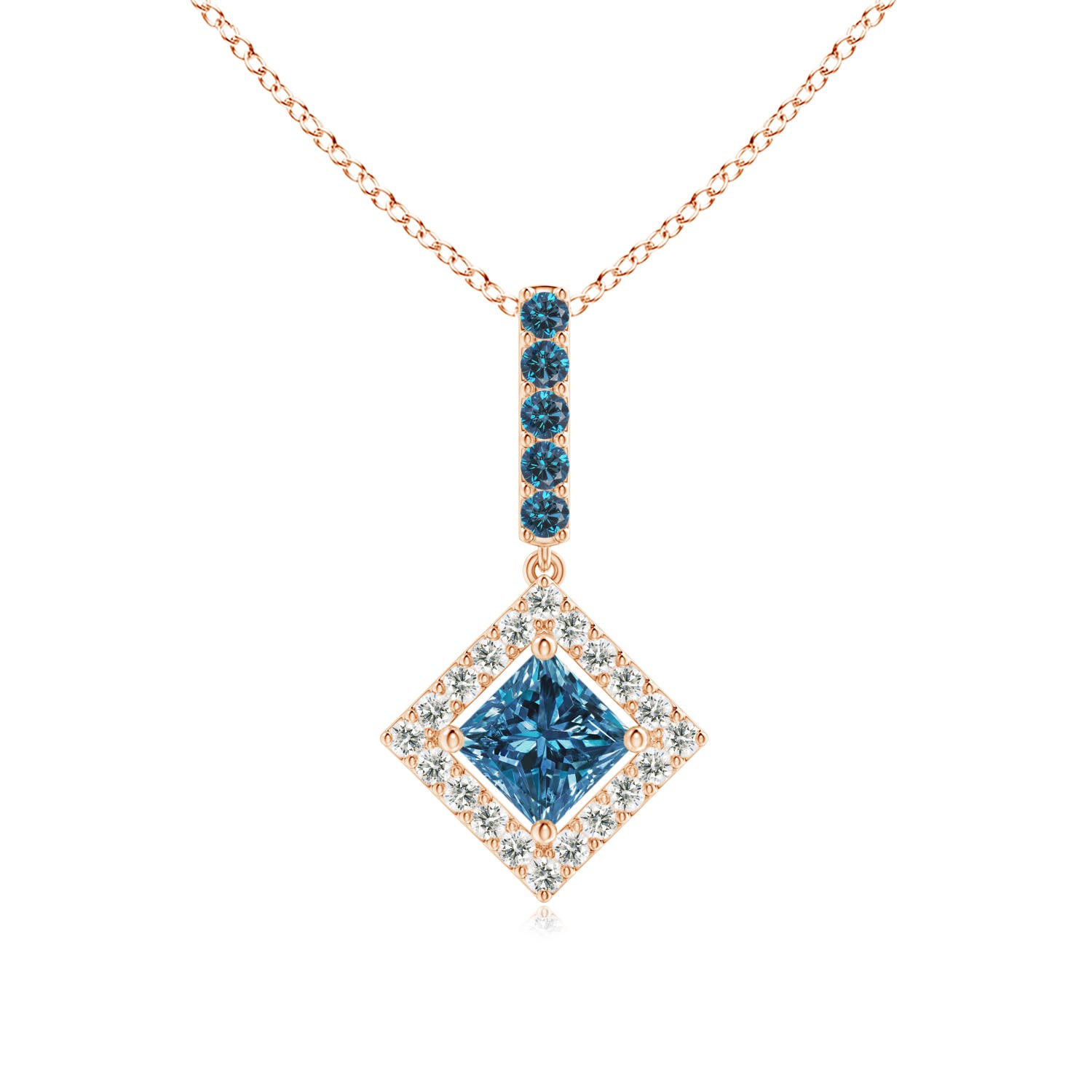 Floating Halo Princess-Cut Enhanced Blue Diamond Pendant