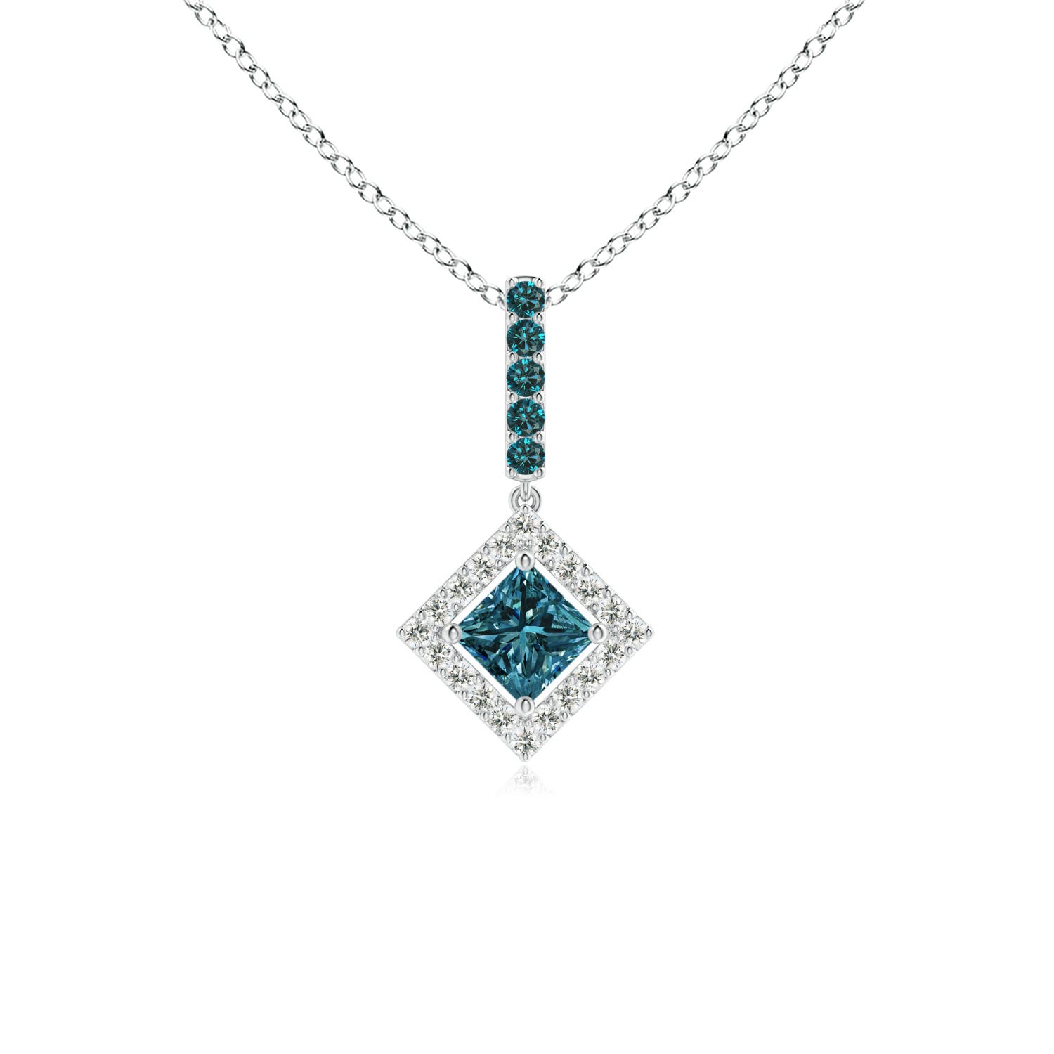 Floating Halo Princess-Cut Enhanced Blue Diamond Pendant