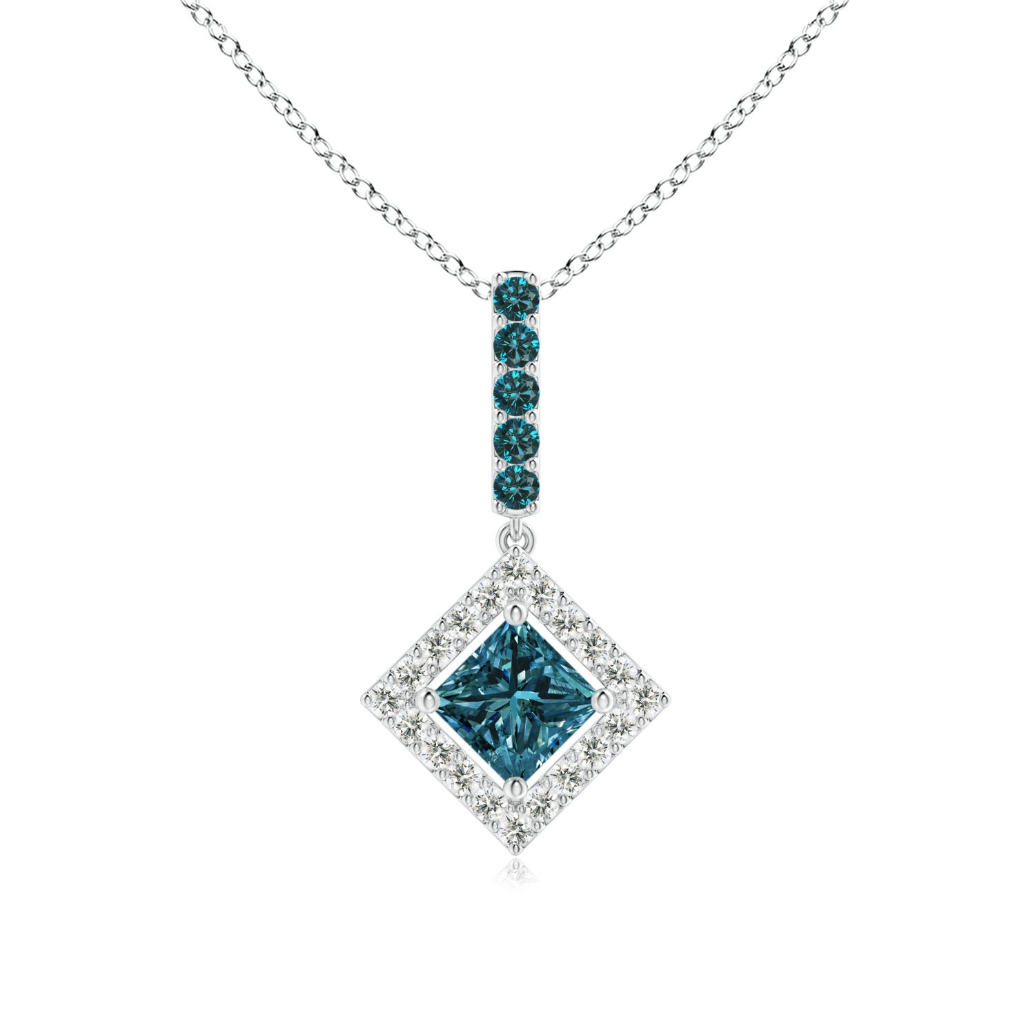 Floating Halo Princess-Cut Enhanced Blue Diamond Pendant