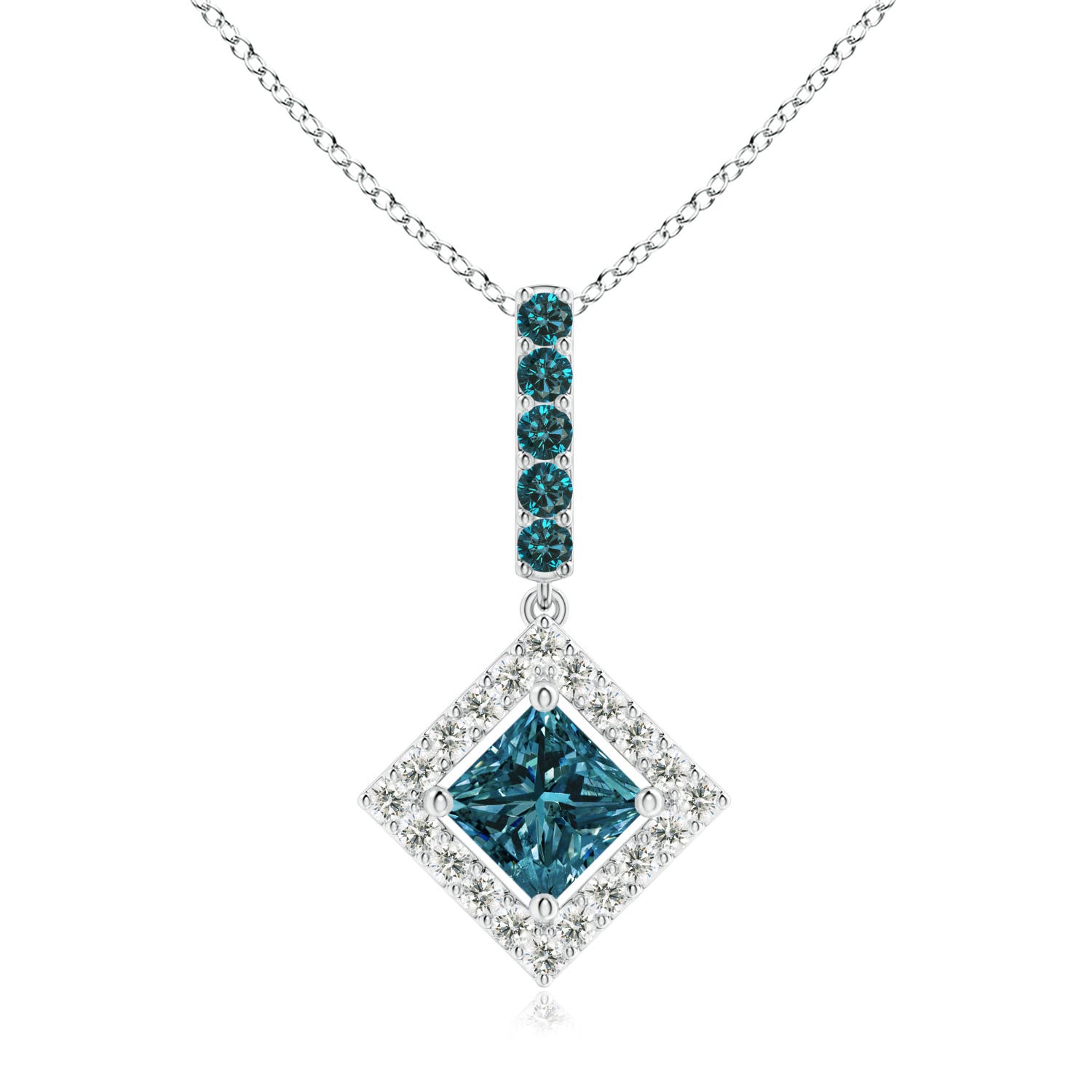 Floating Halo Princess-Cut Enhanced Blue Diamond Pendant