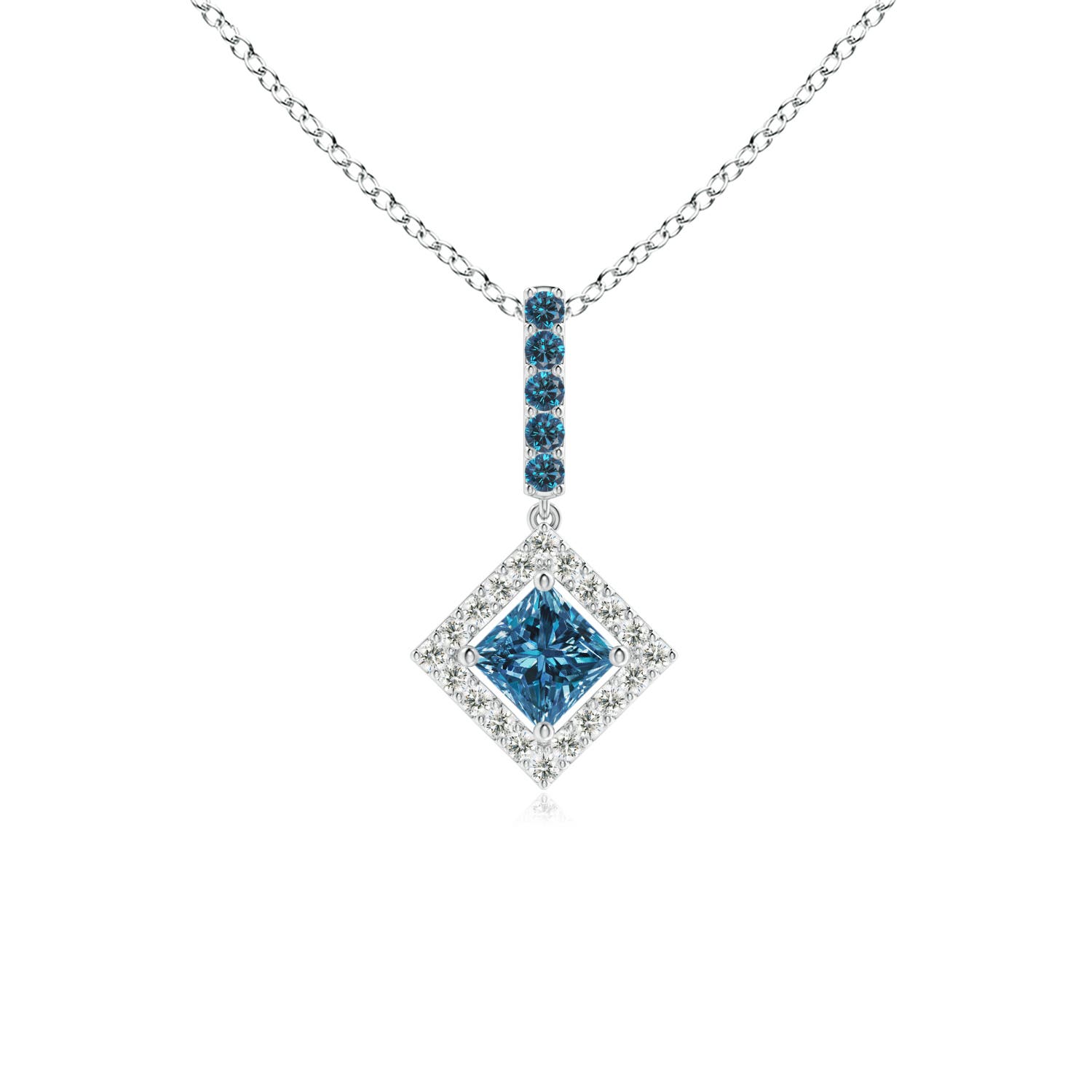Floating Halo Princess-Cut Enhanced Blue Diamond Pendant