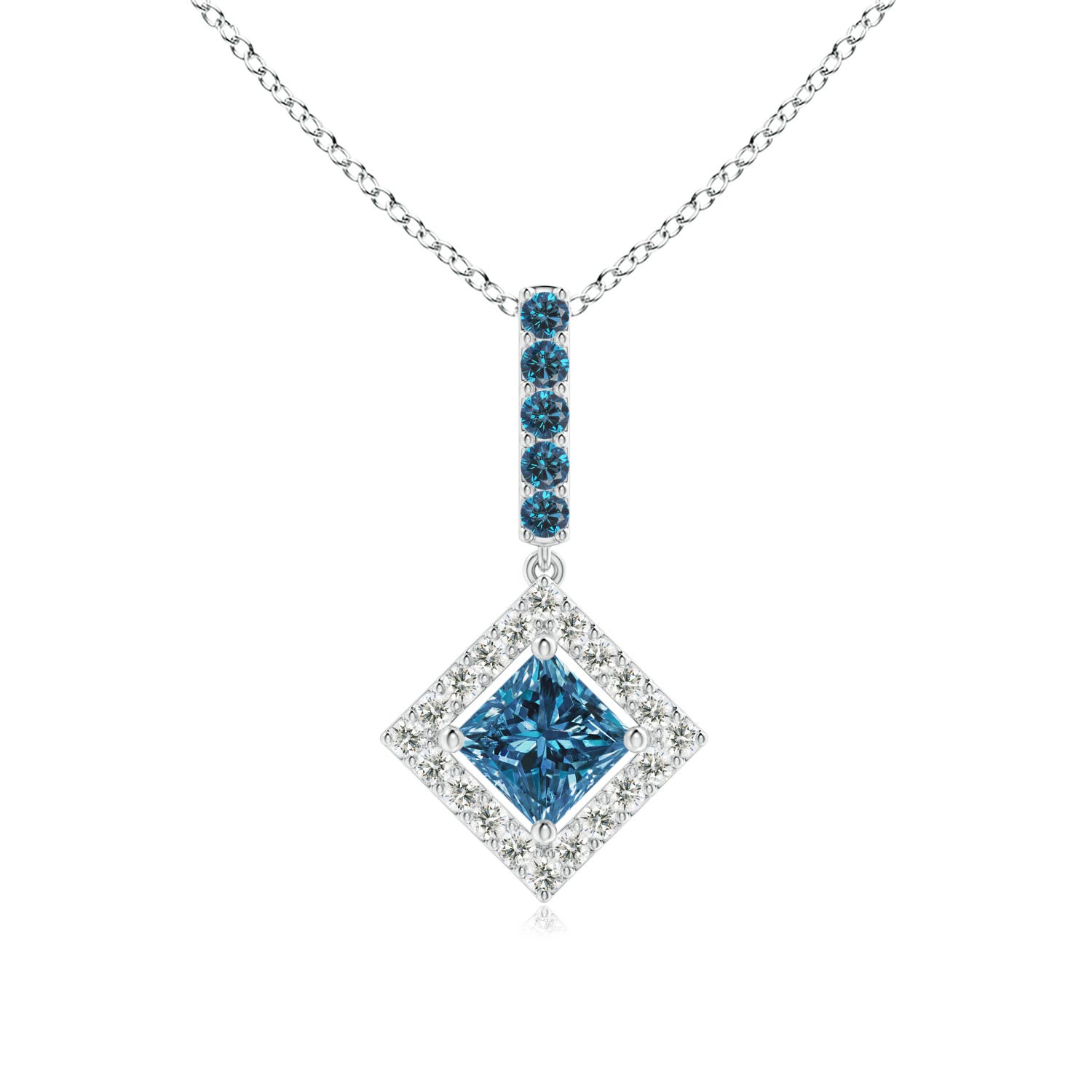 Floating Halo Princess-Cut Enhanced Blue Diamond Pendant
