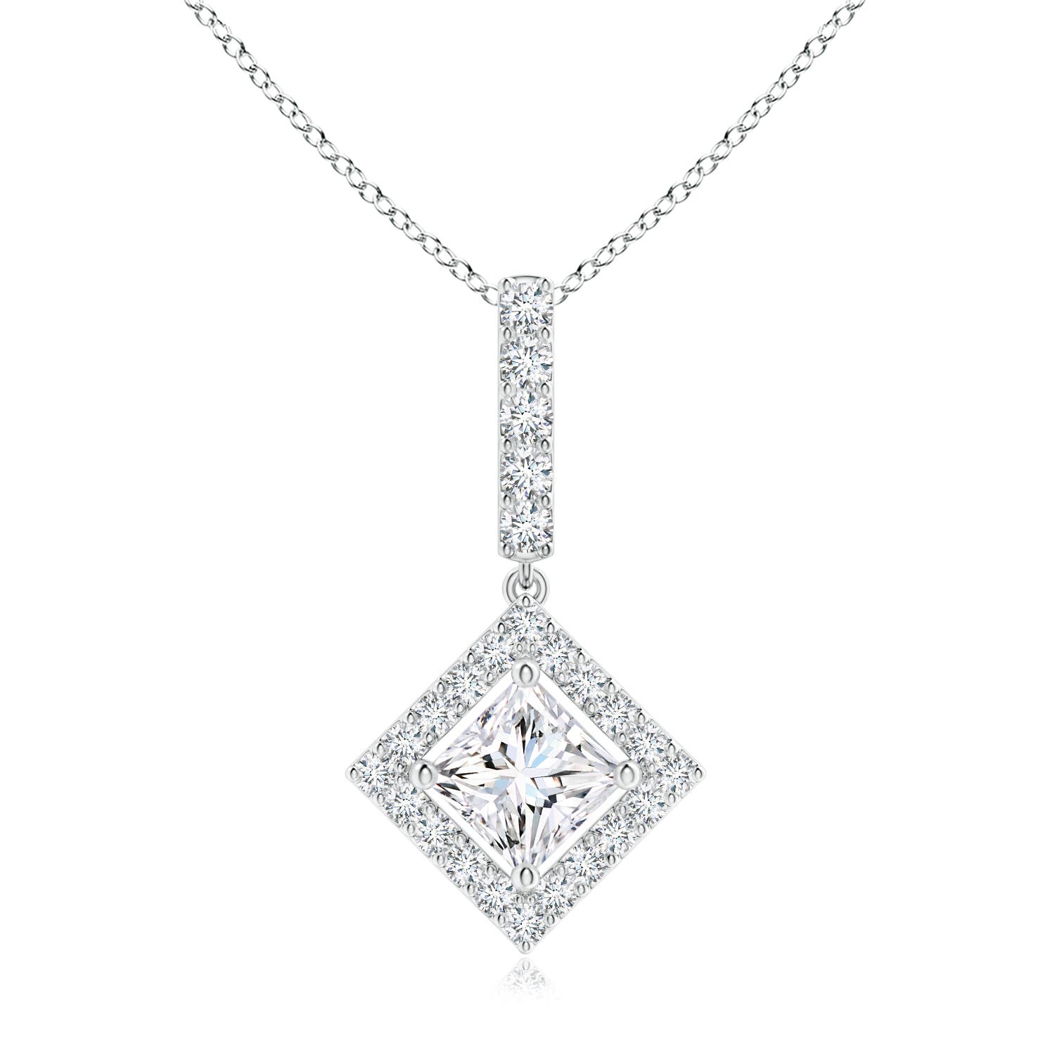 Floating Halo Princess-Cut Diamond Pendant