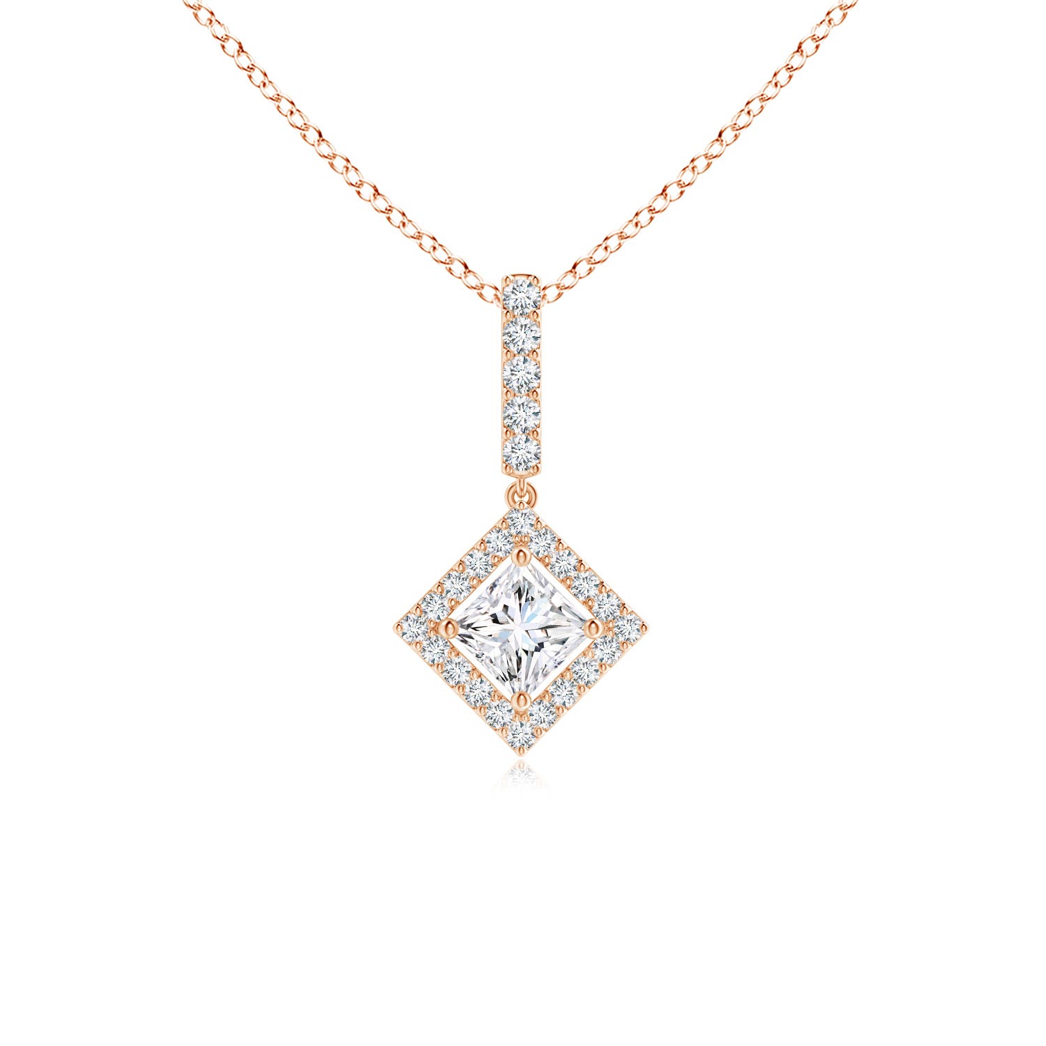 Floating Halo Princess-Cut Diamond Pendant